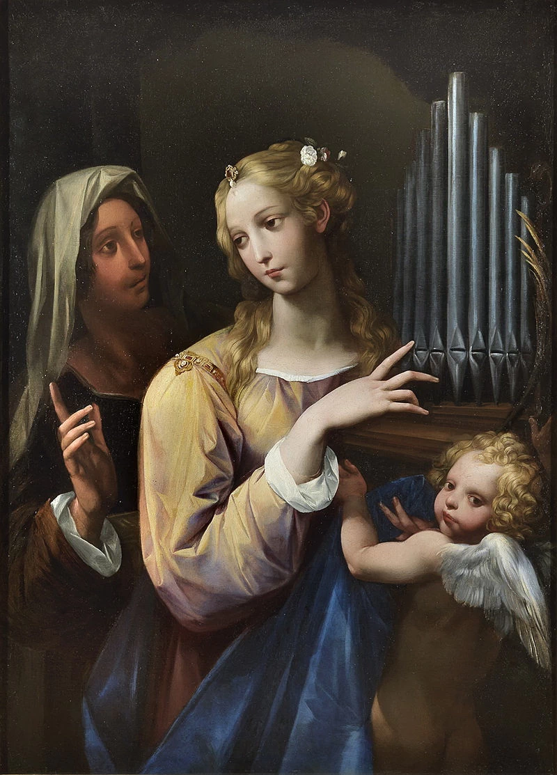Santa Cecilia che suona un piccolo organo